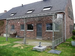staal, stalen afdak, overkapping terras, afdak, terras, stalen, siersmeedwerk, smeedsierwerk, sierwerk