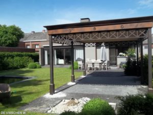 staal, stalen afdak, overkapping terras, afdak, terras, stalen, siersmeedwerk, smeedsierwerk, sierwerk