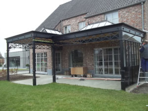 staal, stalen afdak, overkapping terras, afdak, terras, stalen, siersmeedwerk, smeedsierwerk, sierwerk