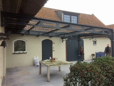 staal, stalen afdak, overkapping terras, afdak, terras, stalen, siersmeedwerk, smeedsierwerk, sierwerk