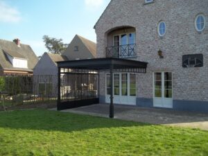 staal, stalen afdak, overkapping terras, afdak, terras, stalen, siersmeedwerk, smeedsierwerk, sierwerk