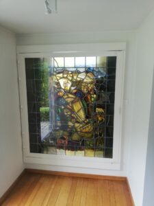 staal, gelaagd glas, glas in lood, glasraam